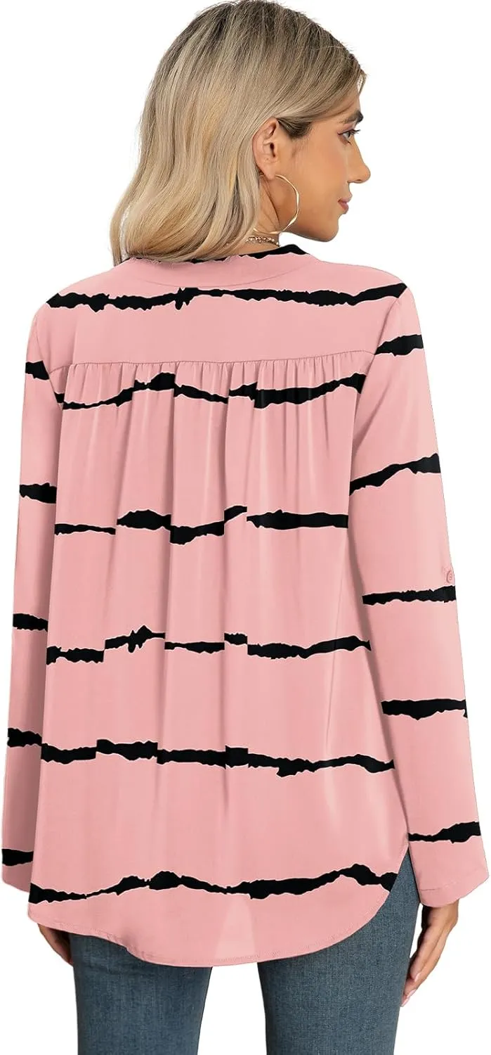 QUEZHU 3/4 Sleeve Blouses for Women Business Casual Elegant Chiffon V Neck Blouses Tops