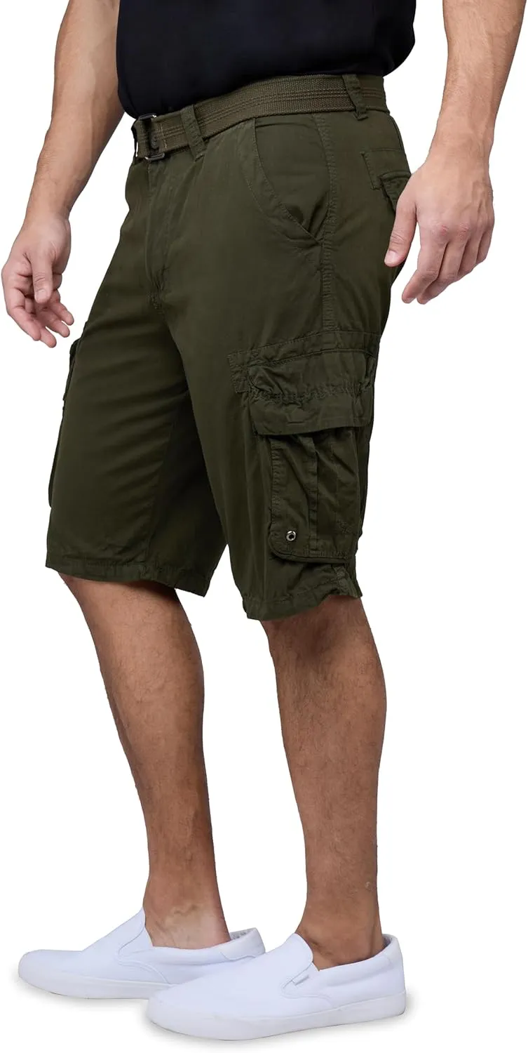 RAW X Mens Belted Cargo Shorts, Relaxed Fit Casual Knee Length Cargo Shorts for Men (Big and Tall Shorts for Men)