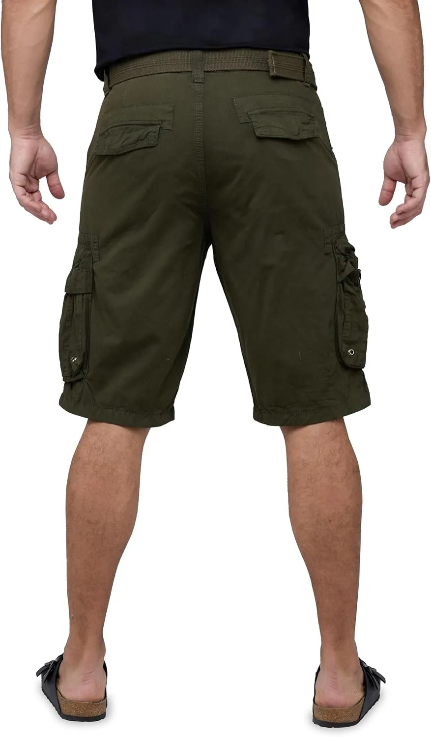 RAW X Mens Belted Cargo Shorts, Relaxed Fit Casual Knee Length Cargo Shorts for Men (Big and Tall Shorts for Men)