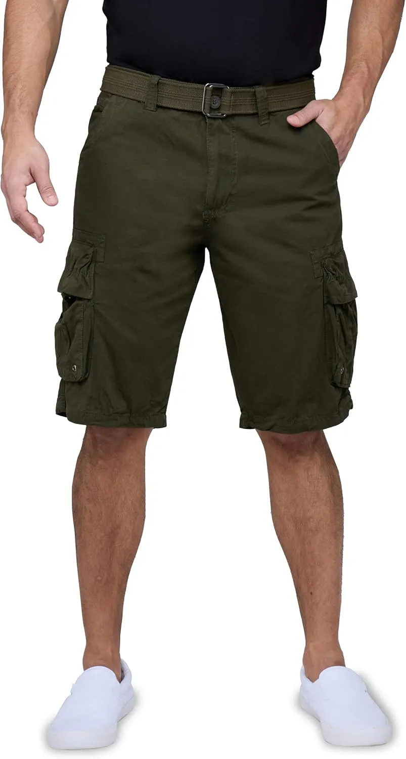 RAW X Mens Belted Cargo Shorts, Relaxed Fit Casual Knee Length Cargo Shorts for Men (Big and Tall Shorts for Men)