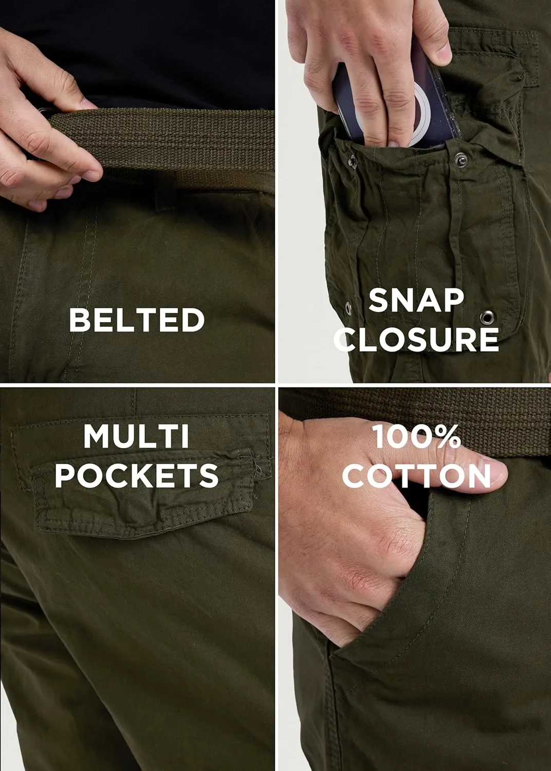 RAW X Mens Belted Cargo Shorts, Relaxed Fit Casual Knee Length Cargo Shorts for Men (Big and Tall Shorts for Men)