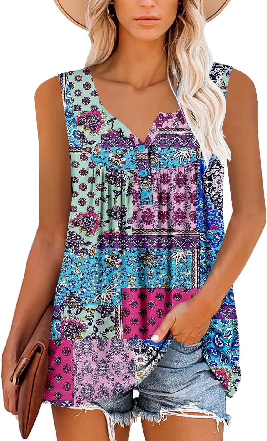 ROSELINLIN Womens Tank Tops and Short Sleeve Floral Summer Tops