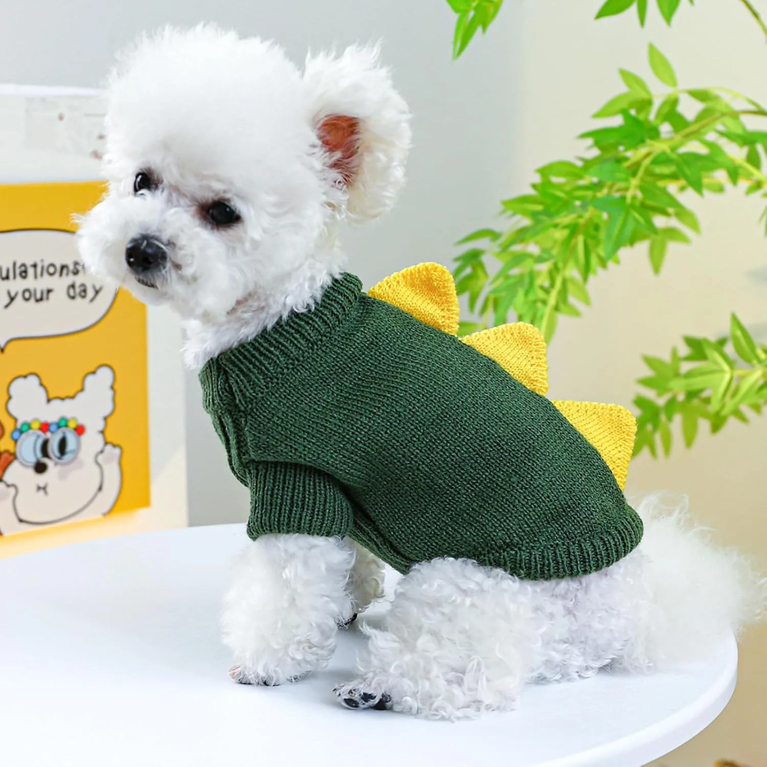 Small Dog Sweaters Cute Dinosaur Pullover Sweater Winter Comfortable Soft Clothes for Small Dogs Boy Girl Cat Cold Weather Warm Knitwear Sweatshirt Christmas Pet Puppy Kitten Shirts