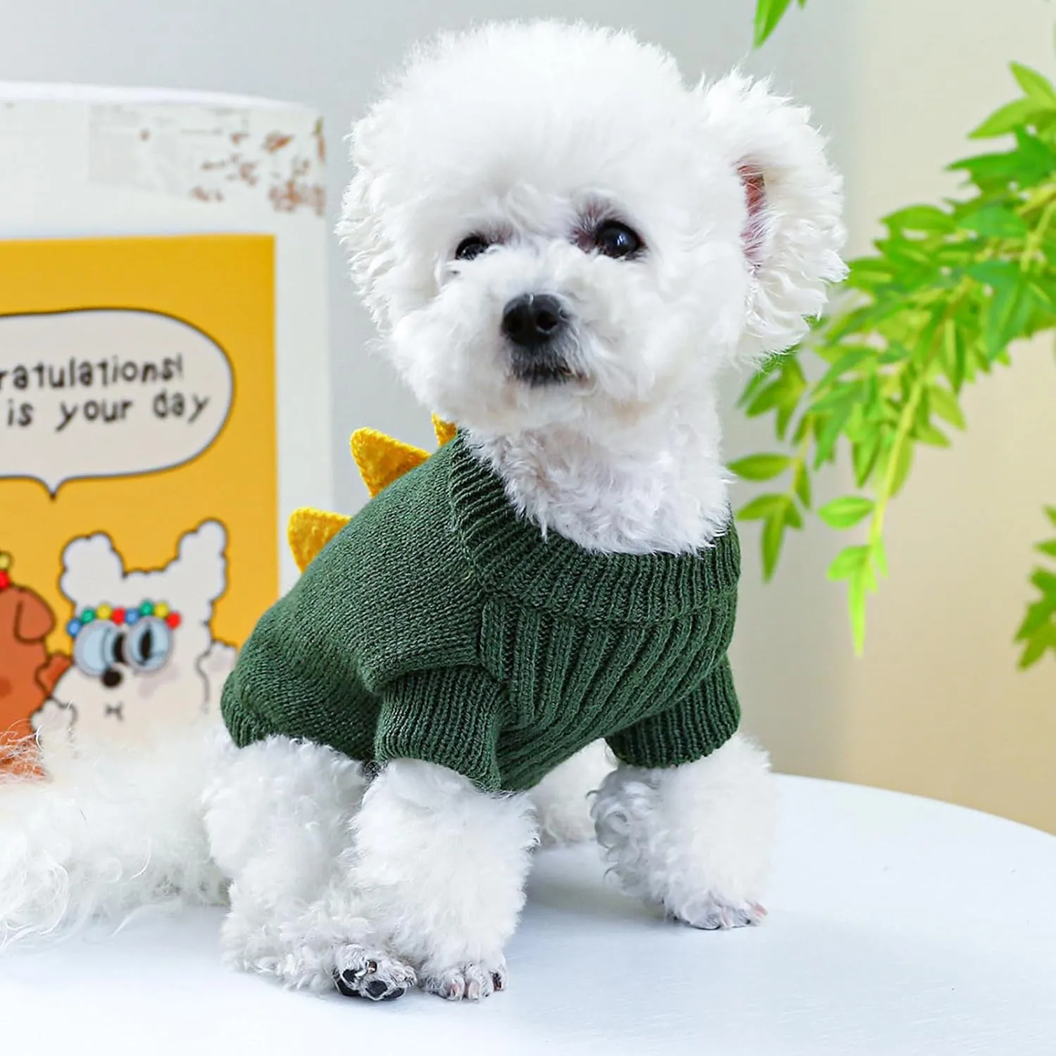 Small Dog Sweaters Cute Dinosaur Pullover Sweater Winter Comfortable Soft Clothes for Small Dogs Boy Girl Cat Cold Weather Warm Knitwear Sweatshirt Christmas Pet Puppy Kitten Shirts