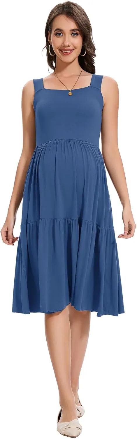 Smallshow Women's Maternity Tank Dress Sleeveless Ruffle Pregnancy Clothes