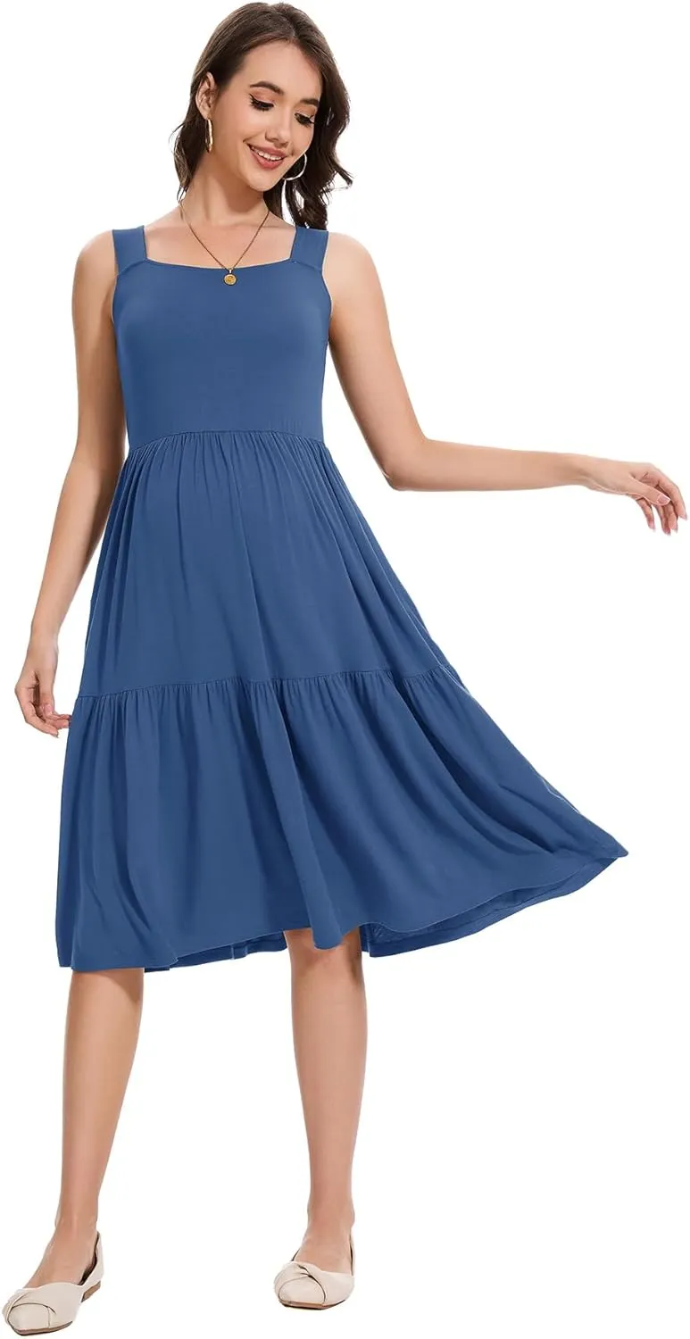 Smallshow Women's Maternity Tank Dress Sleeveless Ruffle Pregnancy Clothes