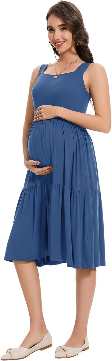 Smallshow Women's Maternity Tank Dress Sleeveless Ruffle Pregnancy Clothes