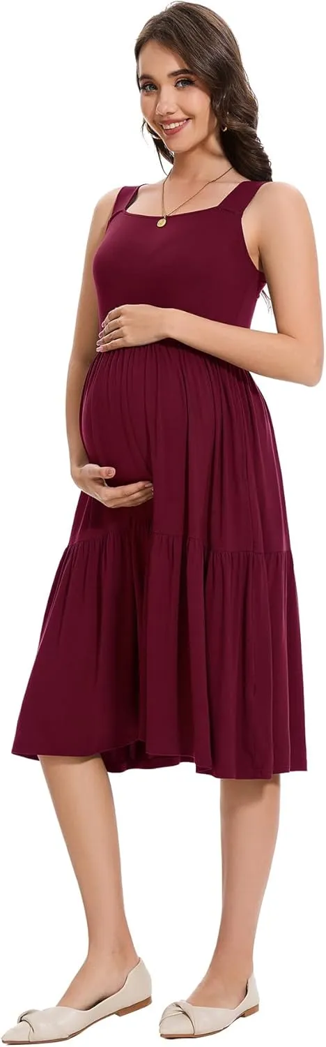 Smallshow Women's Maternity Tank Dress Sleeveless Ruffle Pregnancy Clothes