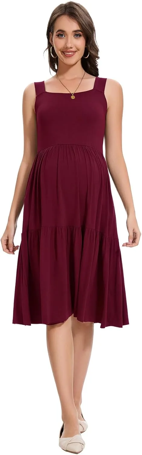 Smallshow Women's Maternity Tank Dress Sleeveless Ruffle Pregnancy Clothes