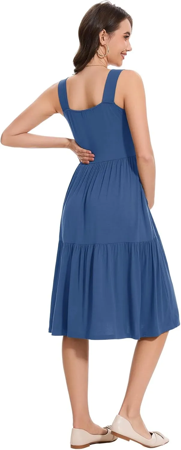 Smallshow Women's Maternity Tank Dress Sleeveless Ruffle Pregnancy Clothes