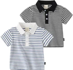 Striped Polos Shirts for Toddler Boys Short Sleeve Golf Polo Kids Boys Soft Cotton T-Shirt Cute School Uniform Tops