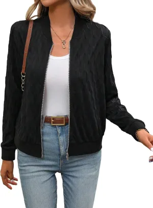 SweatyRocks Women's Solid Zip Up Collar Bomber Jackets Casual Long Sleeve Varsity Outerwear