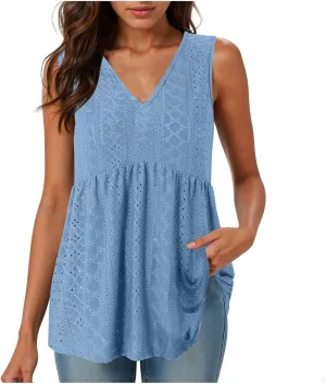 Tank Top for Women 2025 Flowy Peplum Tops for Women Dressy Sleeveless V Neck Babydoll Tank Tops Women