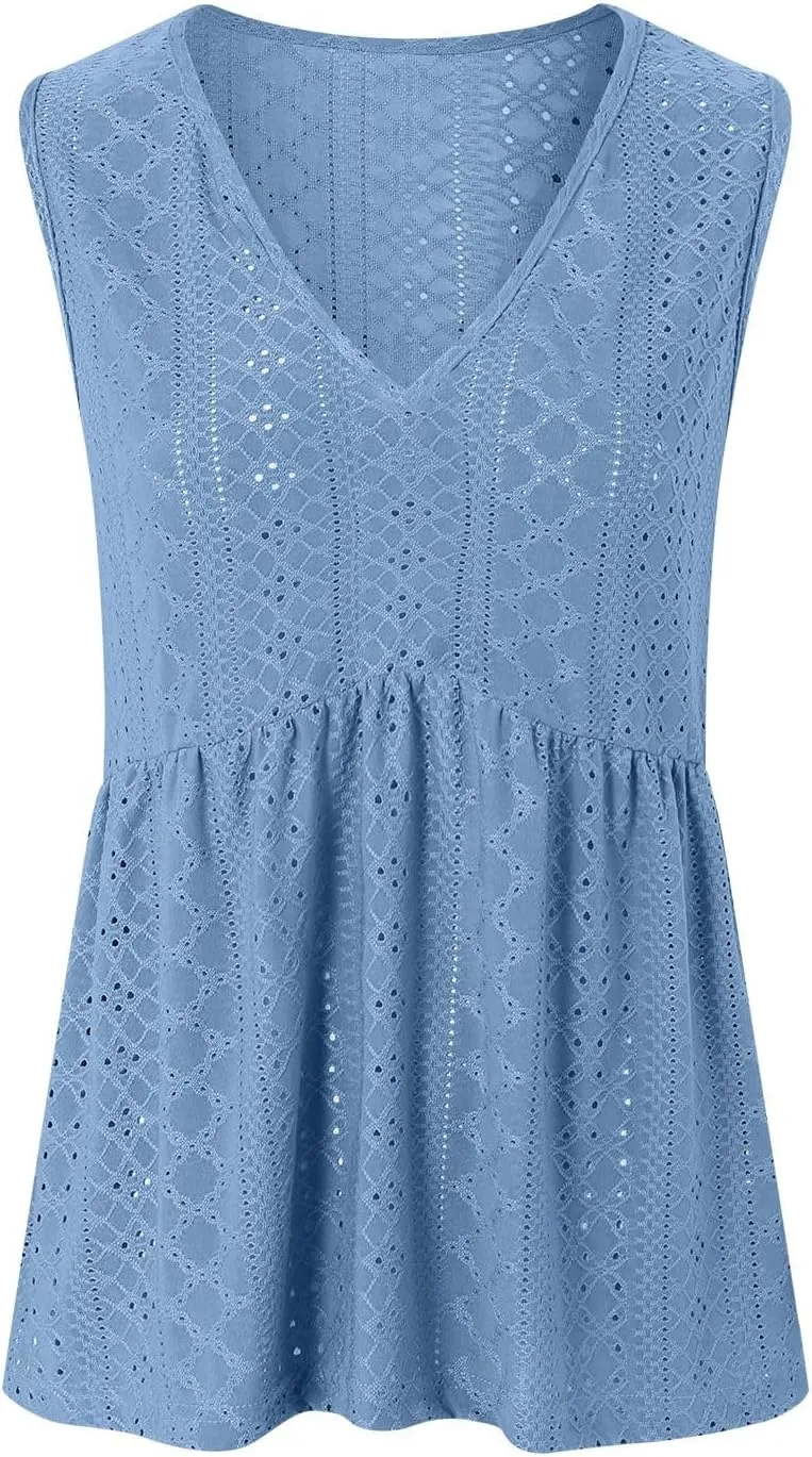 Tank Top for Women 2025 Flowy Peplum Tops for Women Dressy Sleeveless V Neck Babydoll Tank Tops Women