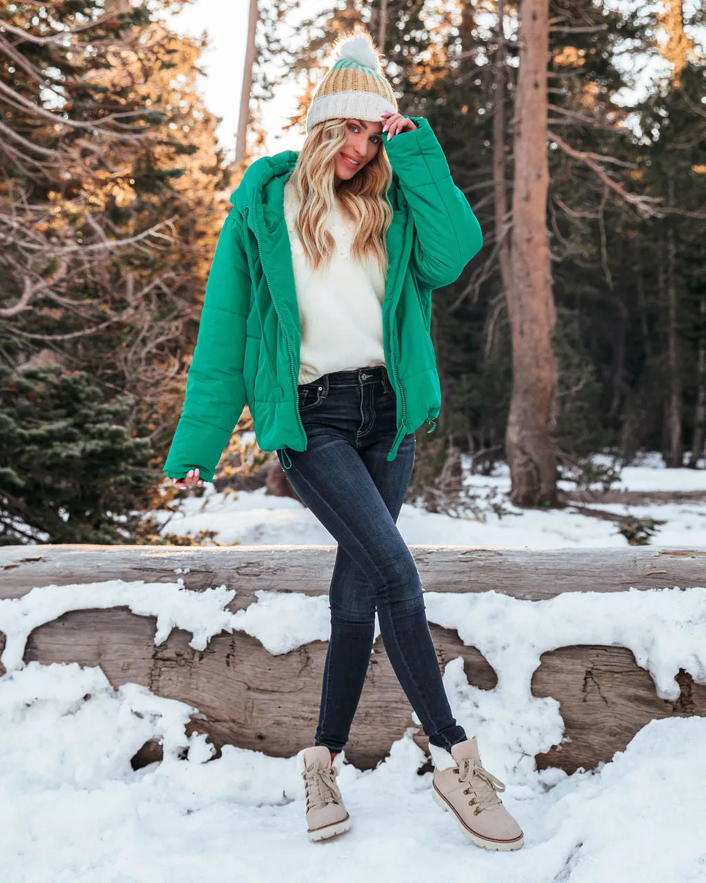 TastyHottie - Stay Awhile Pocketed Hooded Puffer Jacket - Kelly Green