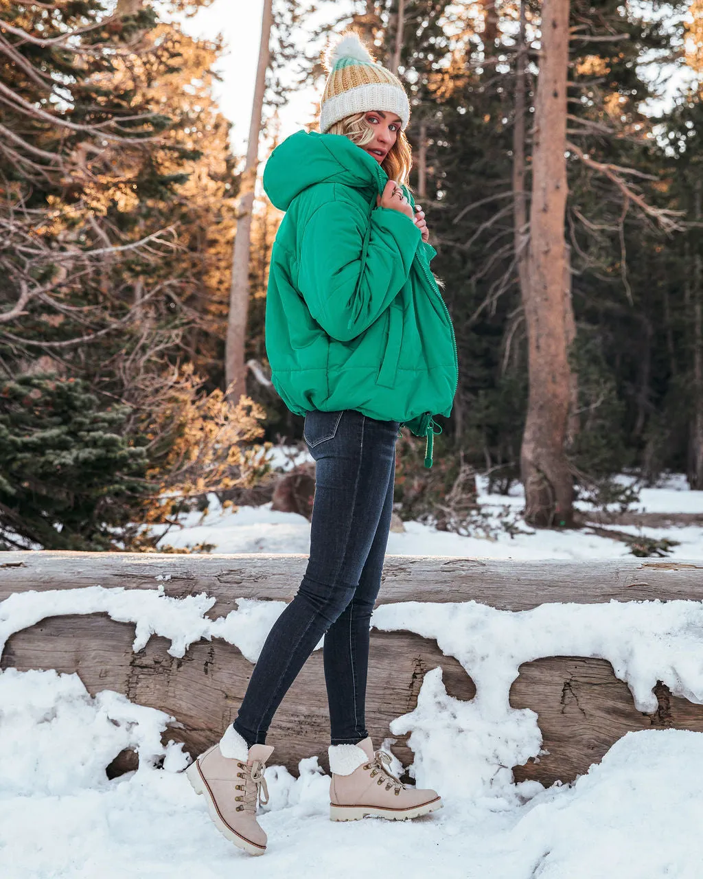 TastyHottie - Stay Awhile Pocketed Hooded Puffer Jacket - Kelly Green