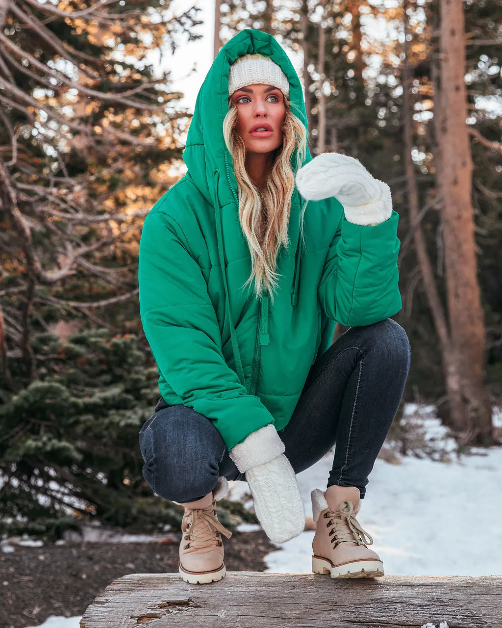 TastyHottie - Stay Awhile Pocketed Hooded Puffer Jacket - Kelly Green