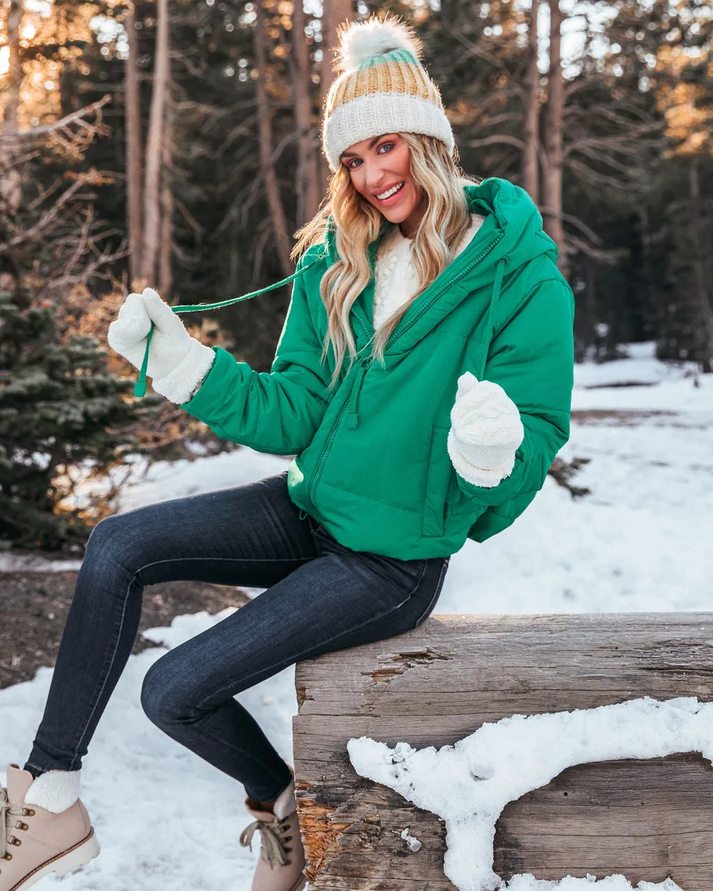 TastyHottie - Stay Awhile Pocketed Hooded Puffer Jacket - Kelly Green