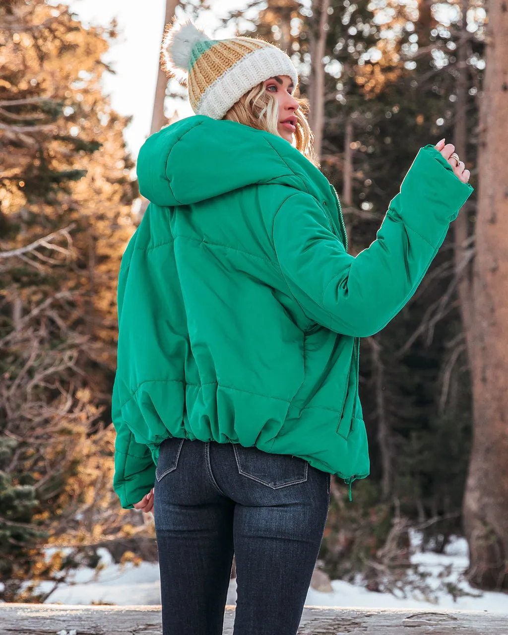 TastyHottie - Stay Awhile Pocketed Hooded Puffer Jacket - Kelly Green