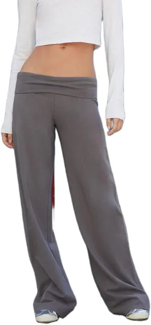 UAURORAO Fold Over Yoga Pants for Women Wide Leg Workout Sweatpants Y2k Striped Lounge Pants
