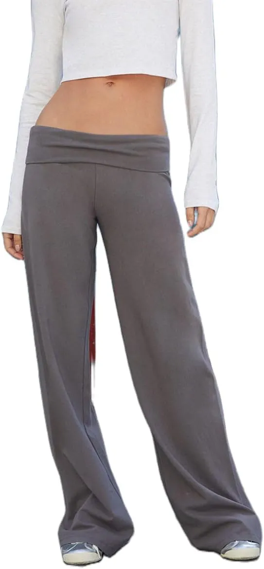 UAURORAO Fold Over Yoga Pants for Women Wide Leg Workout Sweatpants Y2k Striped Lounge Pants