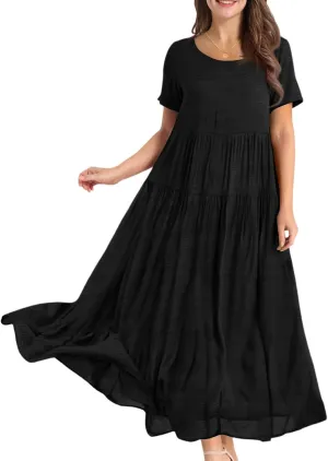 Women Casual Plus Size Loose Bohemian Floral Maternity Dress Short Sleeve Long Boho Maxi Spring Dress