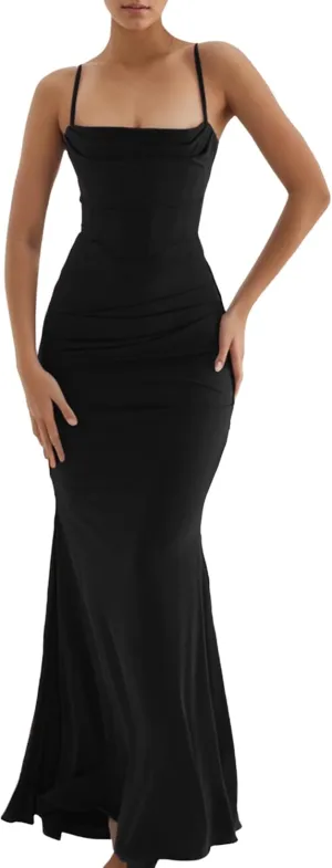Women Sexy Backless Satin Maxi Dresses Spaghetti Strap Floral Print Dresses Slim Fit Elegant Night Party Outfits