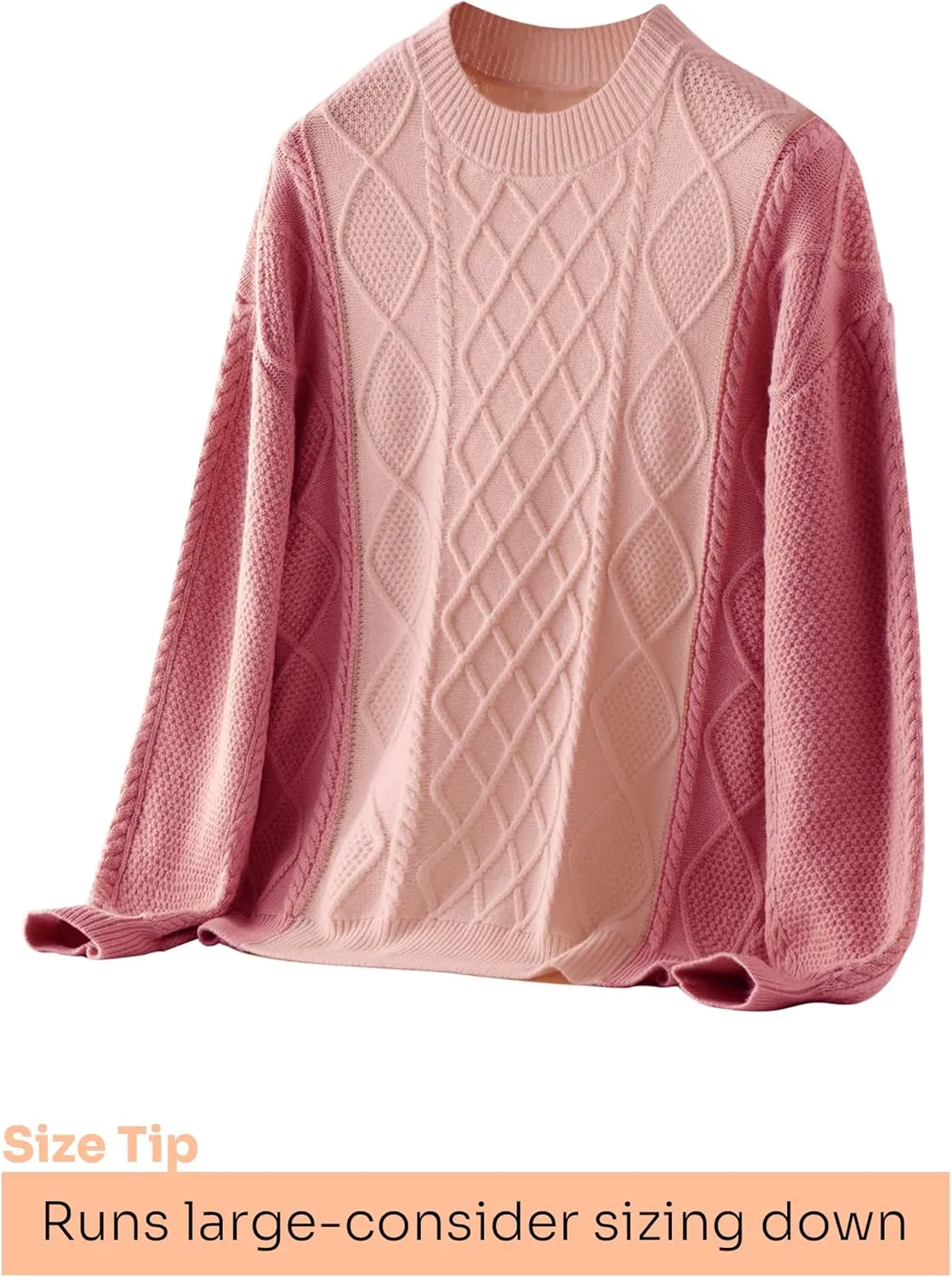 Women's Color Block Cable Knit Sweater  Crewneck Long Sleeve Pullover, Soft Textured Knitwear for Fall and Winter