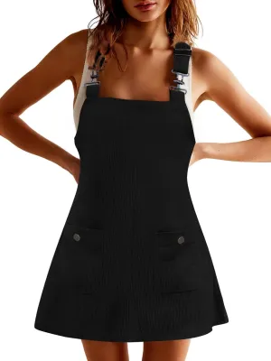 Women's Corduroy Overall Dress Adjustable Strap Jumper Mini Dresses with Pockets Summer Fashion Overalls 2025