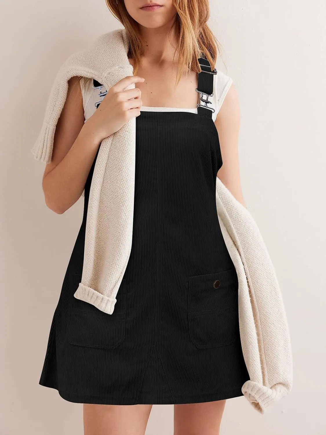 Women's Corduroy Overall Dress Adjustable Strap Jumper Mini Dresses with Pockets Summer Fashion Overalls 2025