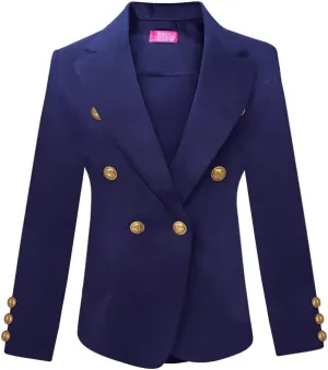 Womens Double Breasted Blazer Long Sleeves Blazer Jackets for Women Gold Button Blazer Jackets for Women Blazers for Work(Navy,Medium)