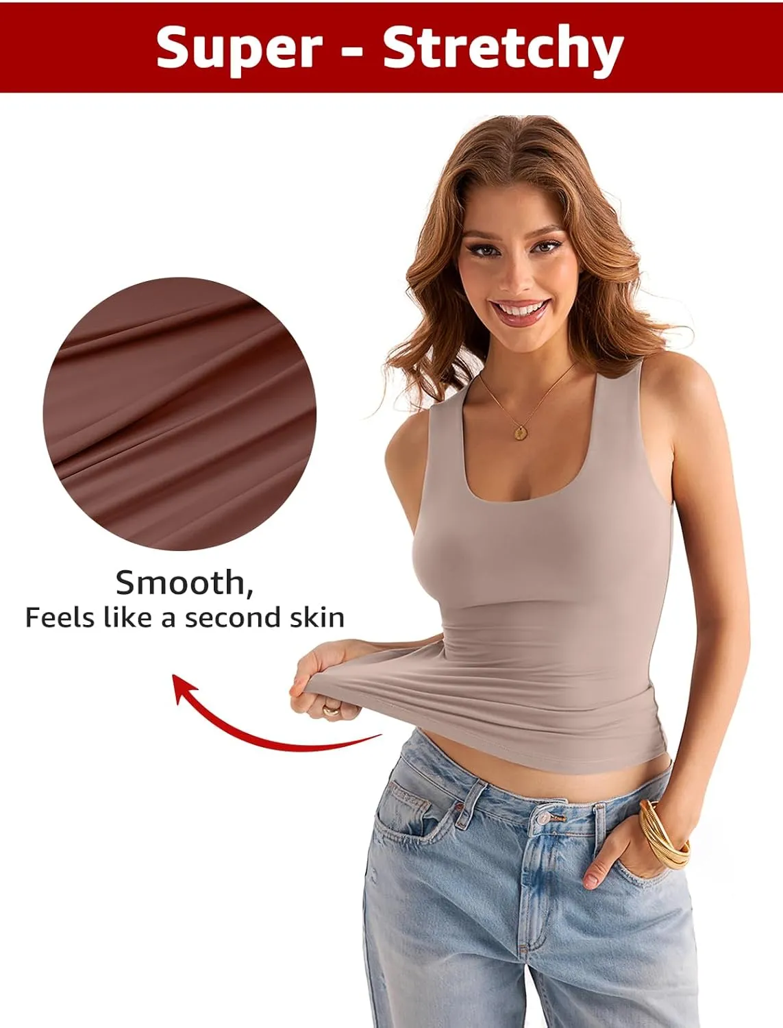 Womens Double Lined Scoop Neck Tank Tops Basic Slim Fit Sleeveless Shirts Y2K Summer Going Out Outfits