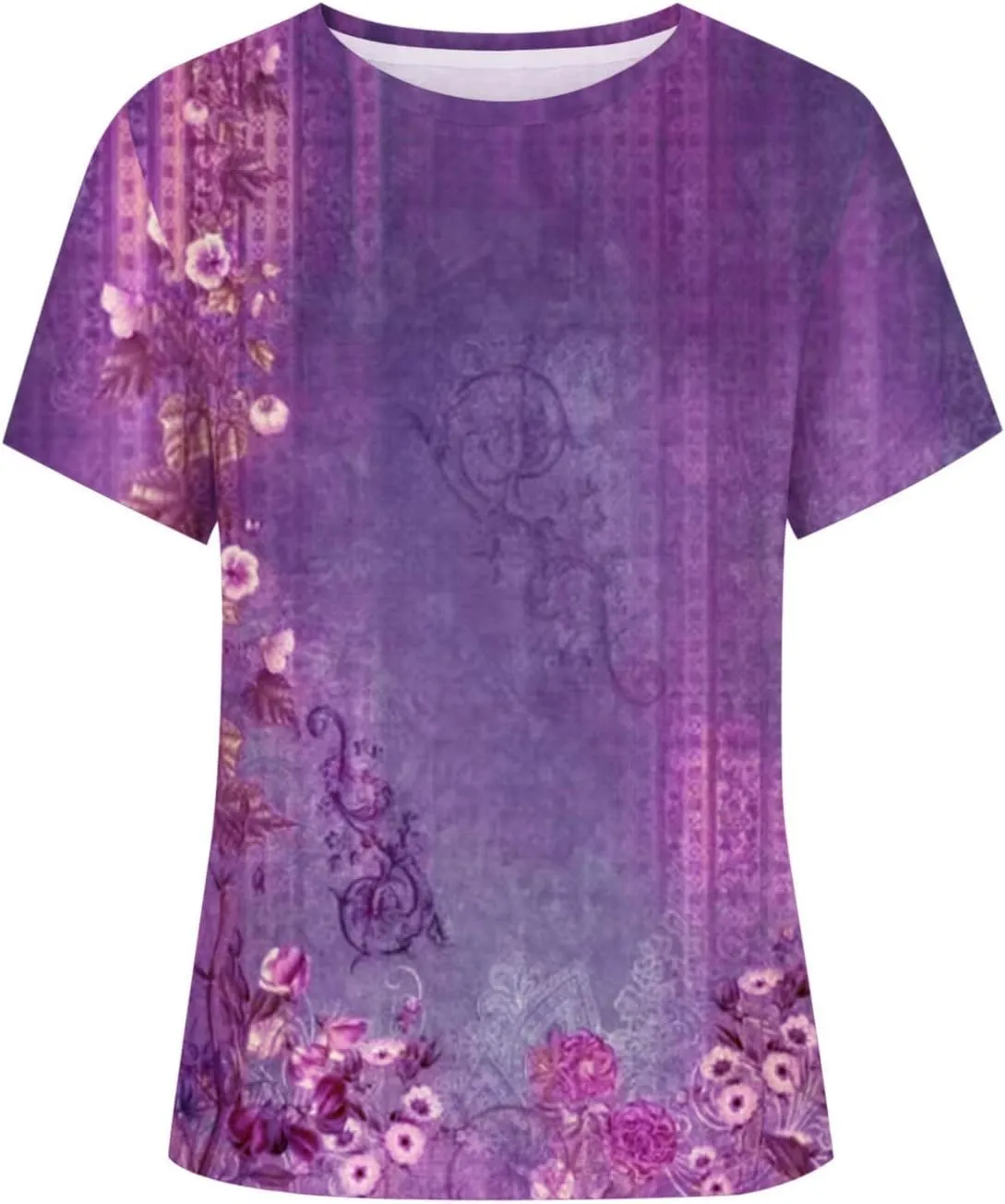Womens Tops Round Neck Short Sleeve Floral Printed T Shirts 2024 Summer Fashion Basic Boho T Shirts
