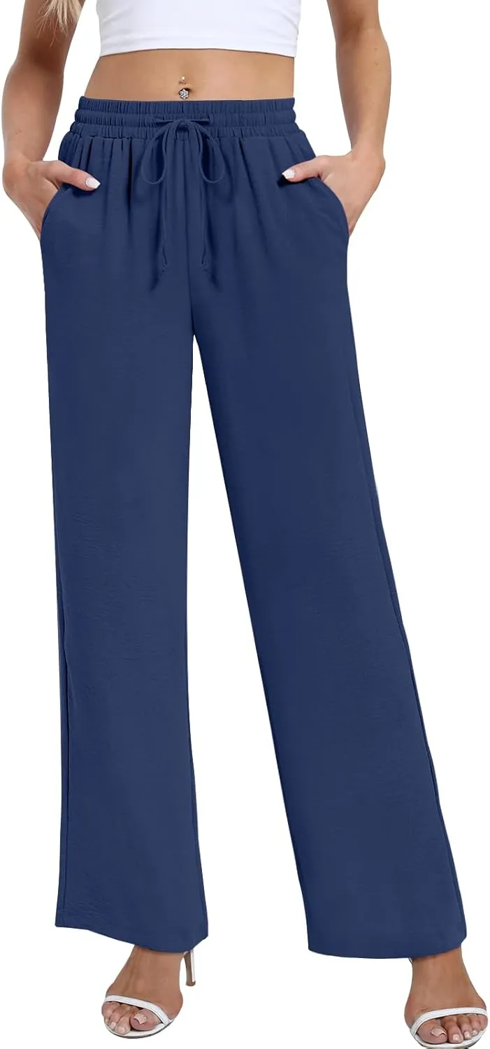 Yicro Womens High Waisted Wide Leg Pants with Pockets Casual Loose Palazzo Trousers