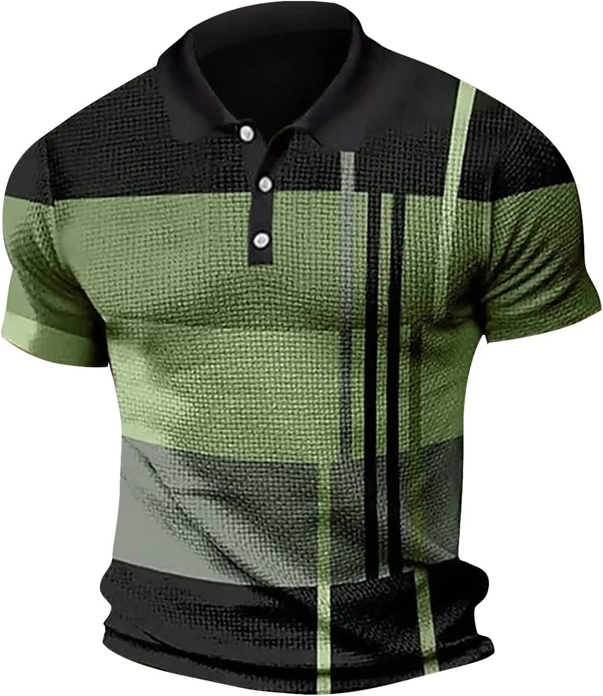 ZYXTIM Men's Short Sleeve Polo Shirt Waffle Knit Button Up Colorblock Stylish Classic Fit Lapel Work Sports Golf Tee Tops