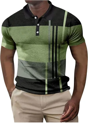 ZYXTIM Men's Short Sleeve Polo Shirt Waffle Knit Button Up Colorblock Stylish Classic Fit Lapel Work Sports Golf Tee Tops