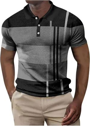 ZYXTIM Men's Short Sleeve Polo Shirt Waffle Knit Button Up Colorblock Stylish Classic Fit Lapel Work Sports Golf Tee Tops